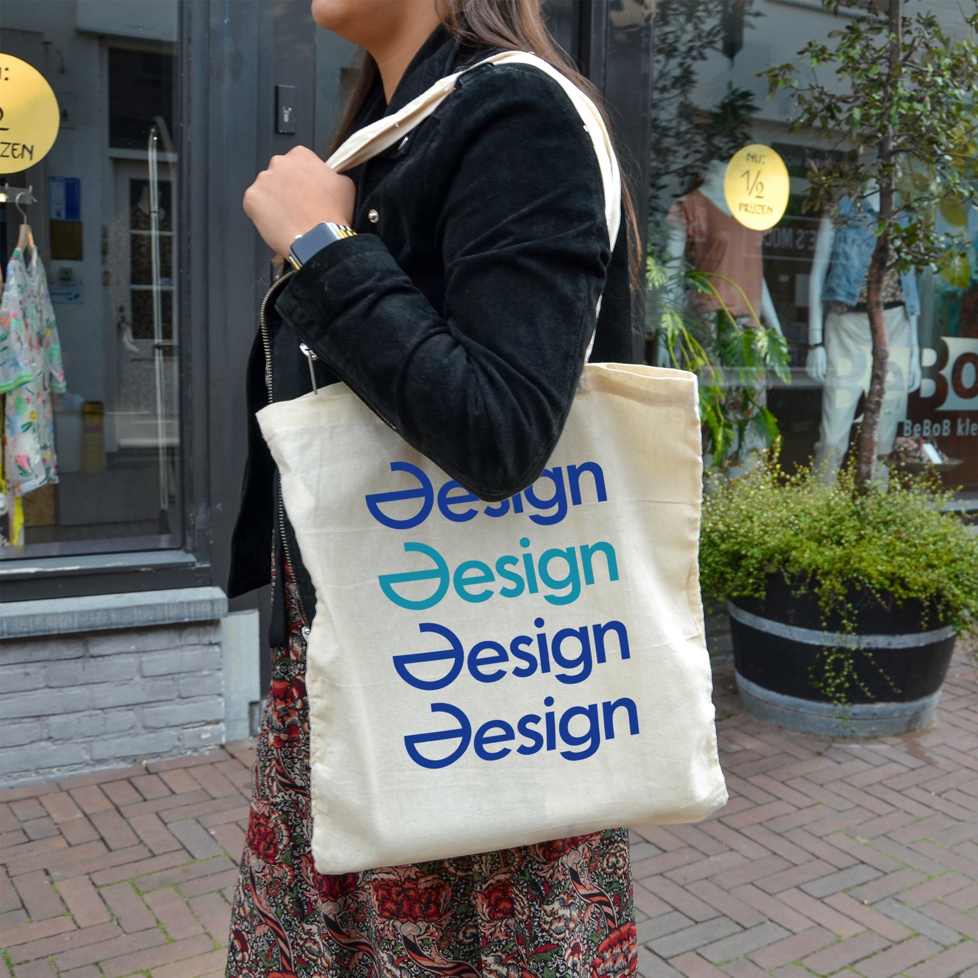 Sac en coton - Beige | 125 g/m² | Grande zone d'impression
