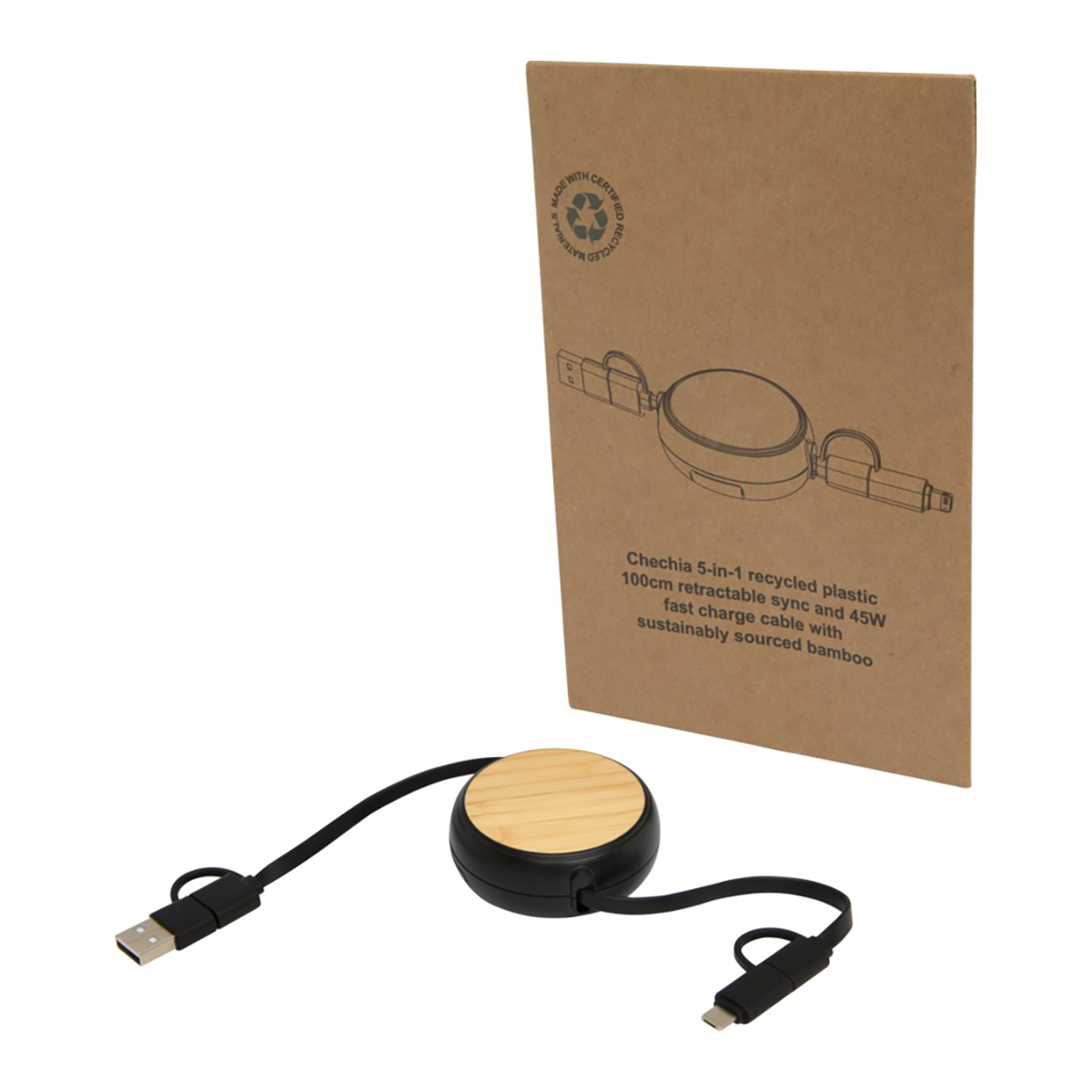 Câble de charge 5-en-1 Luke – 100 cm | Plastique recyclé | Charge rapide 45W | Synchronisation des données