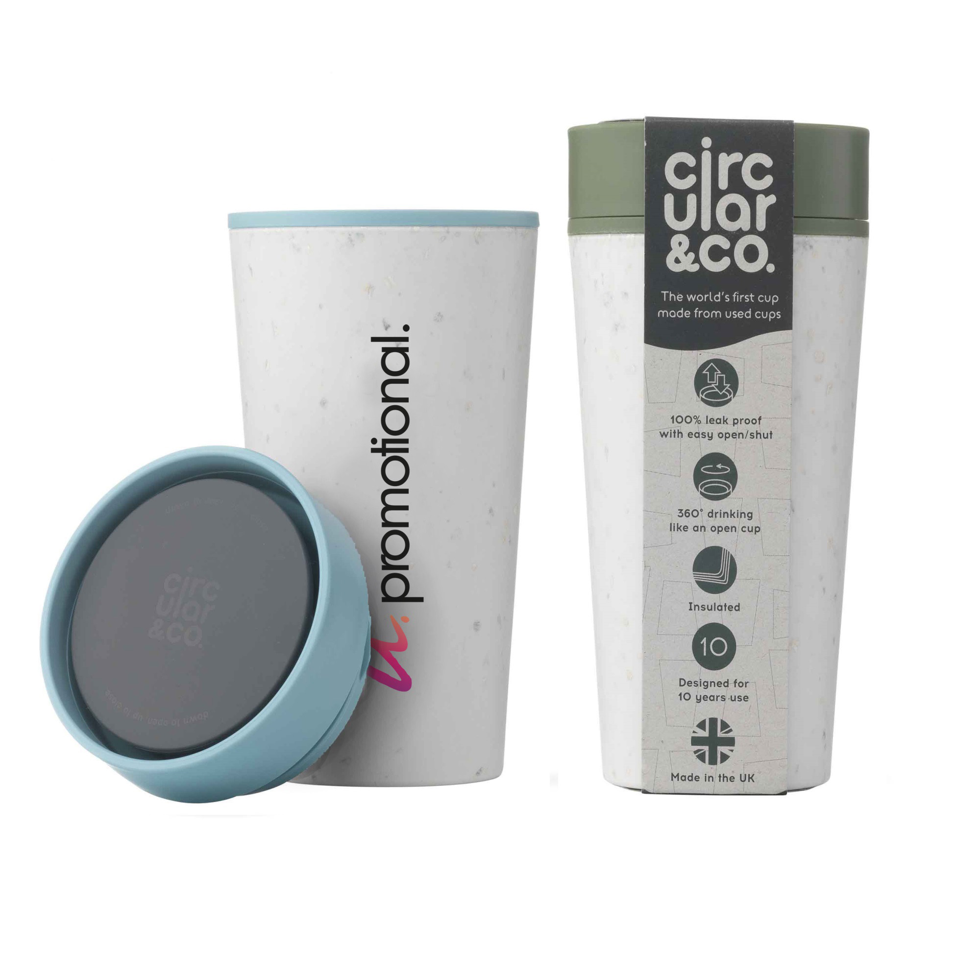 Mug Circular&Co® Blanc - 340 ml | Recyclé | Blanc avec couvercle coloré