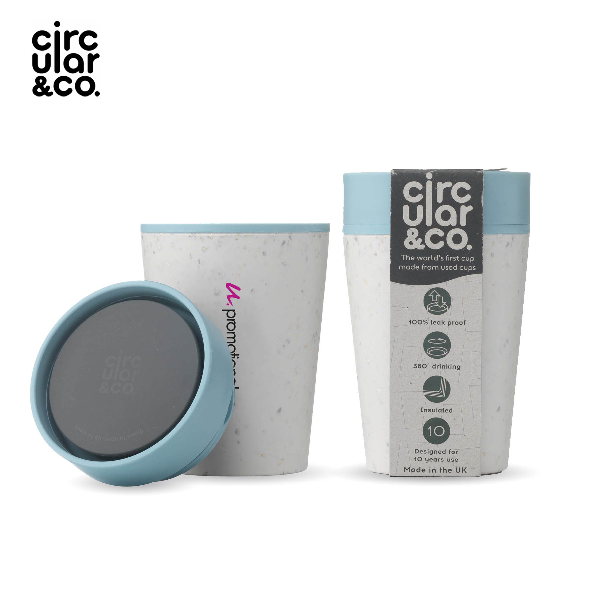 Mug Circular&Co® Blanc - 227 ml | Recyclé | Blanc avec couvercle coloré