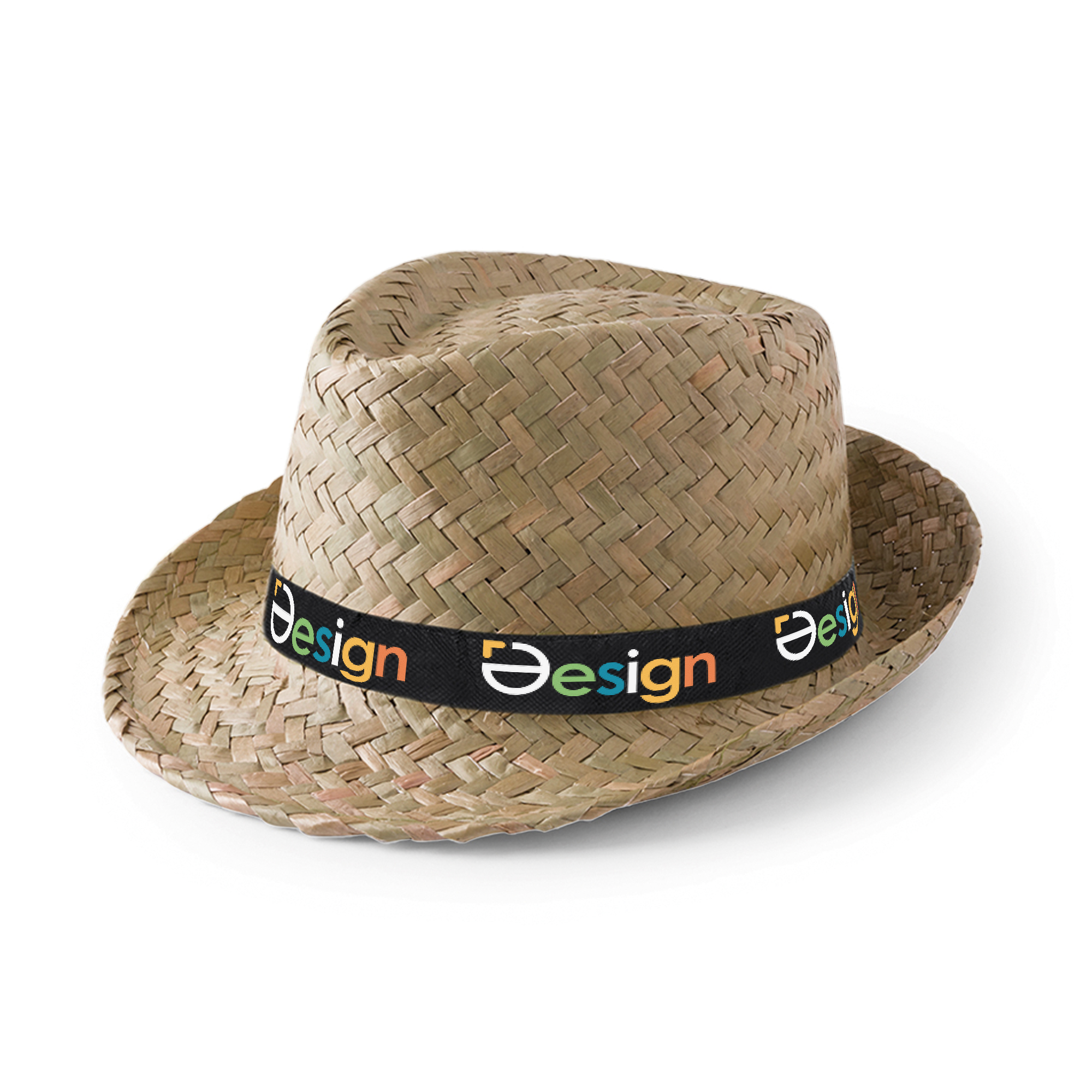 Chapeau de paille | Ruban imprimé | Brun | Quadrichromie