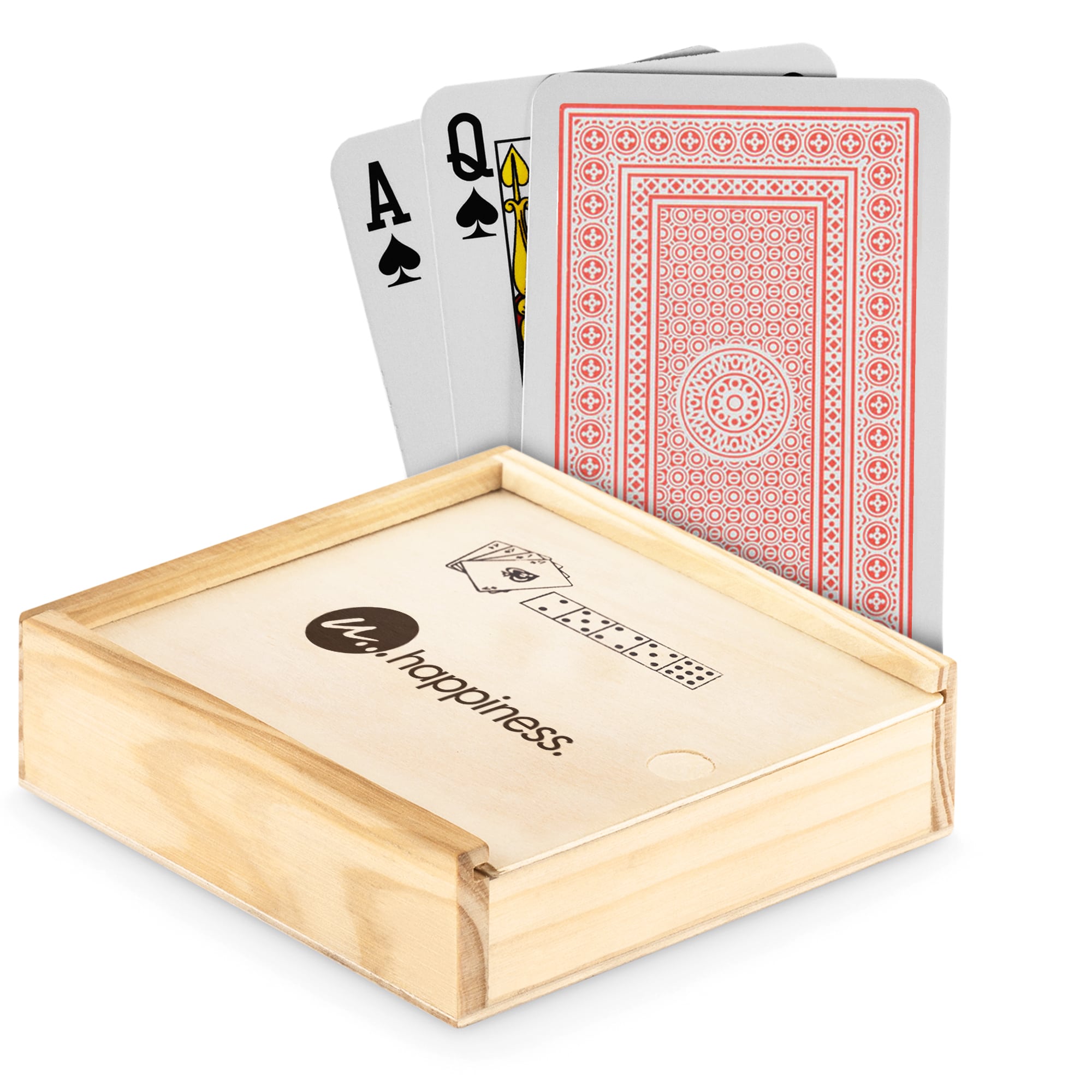 Cartes à jouer - Boîte en bois | Impression sur boîte en bois | Inclus 5 dés