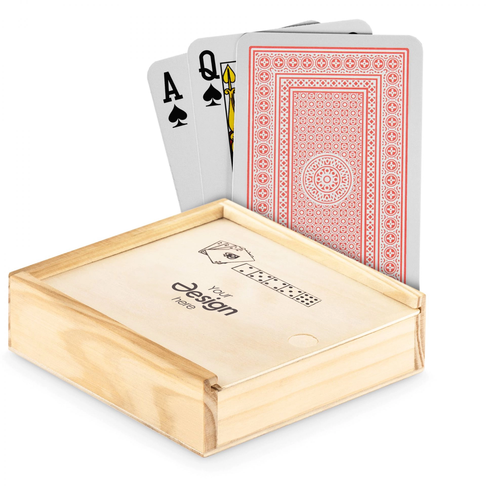 Cartes à jouer - Boîte en bois | Impression sur boîte en bois | Inclus 5 dés
