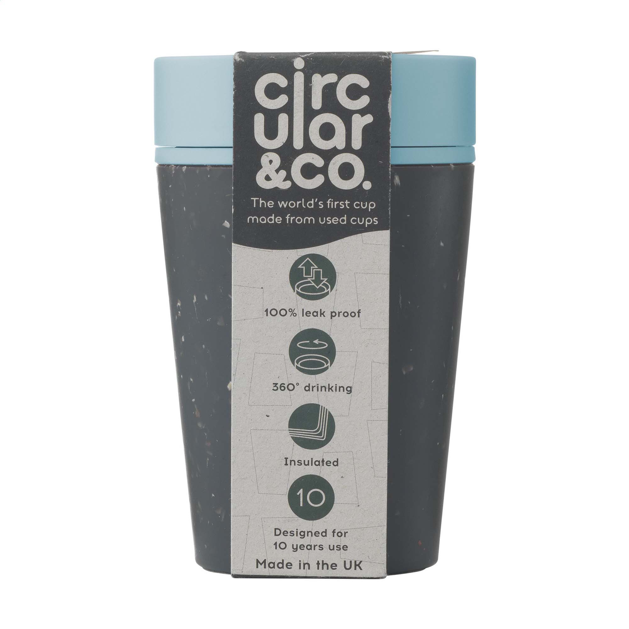 Mug Circular&Co® Noir - 227 ml | Recyclé | Noir avec couvercle coloré