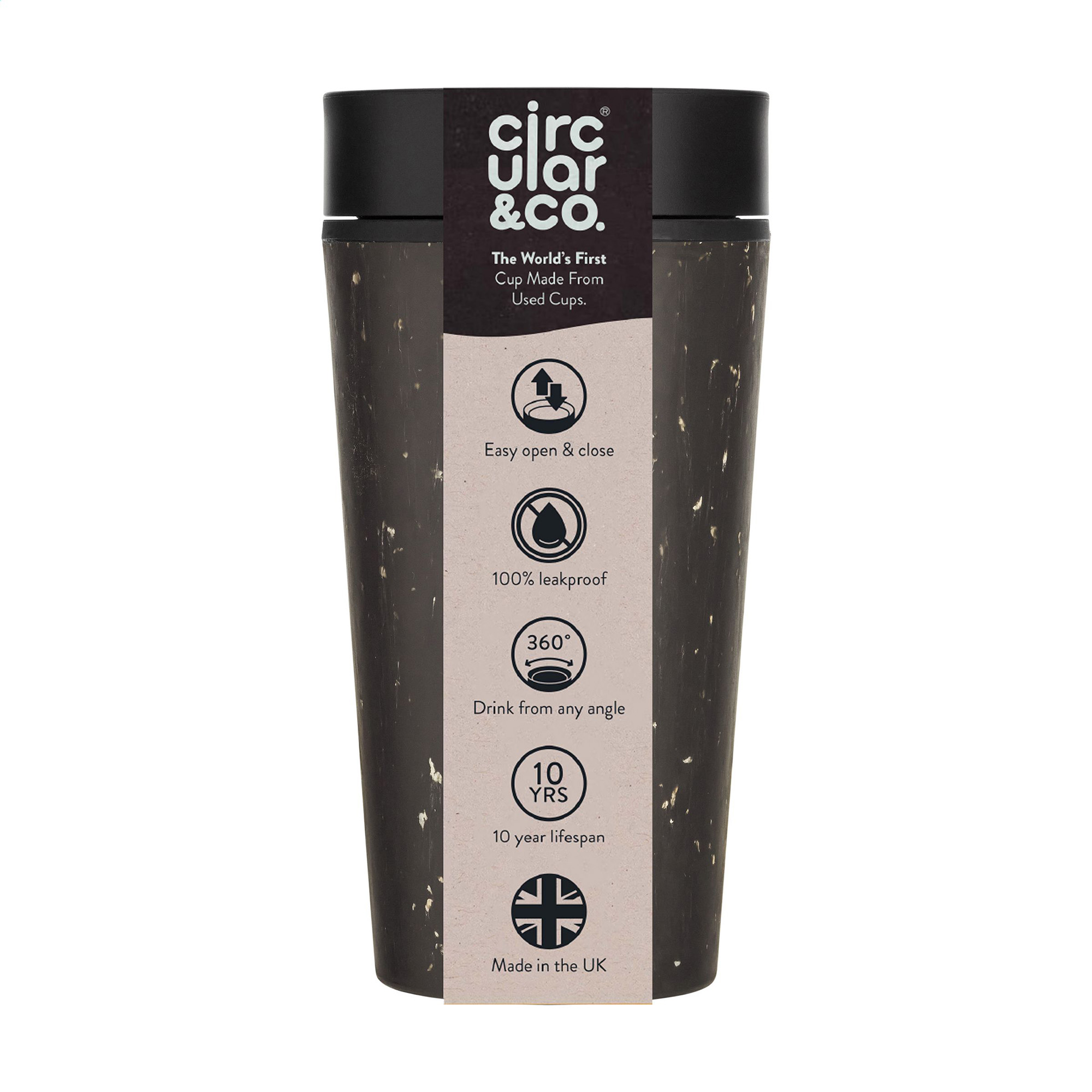 Mug Circular&Co® Noir - 340 ml | Recyclé | Noir avec couvercle coloré