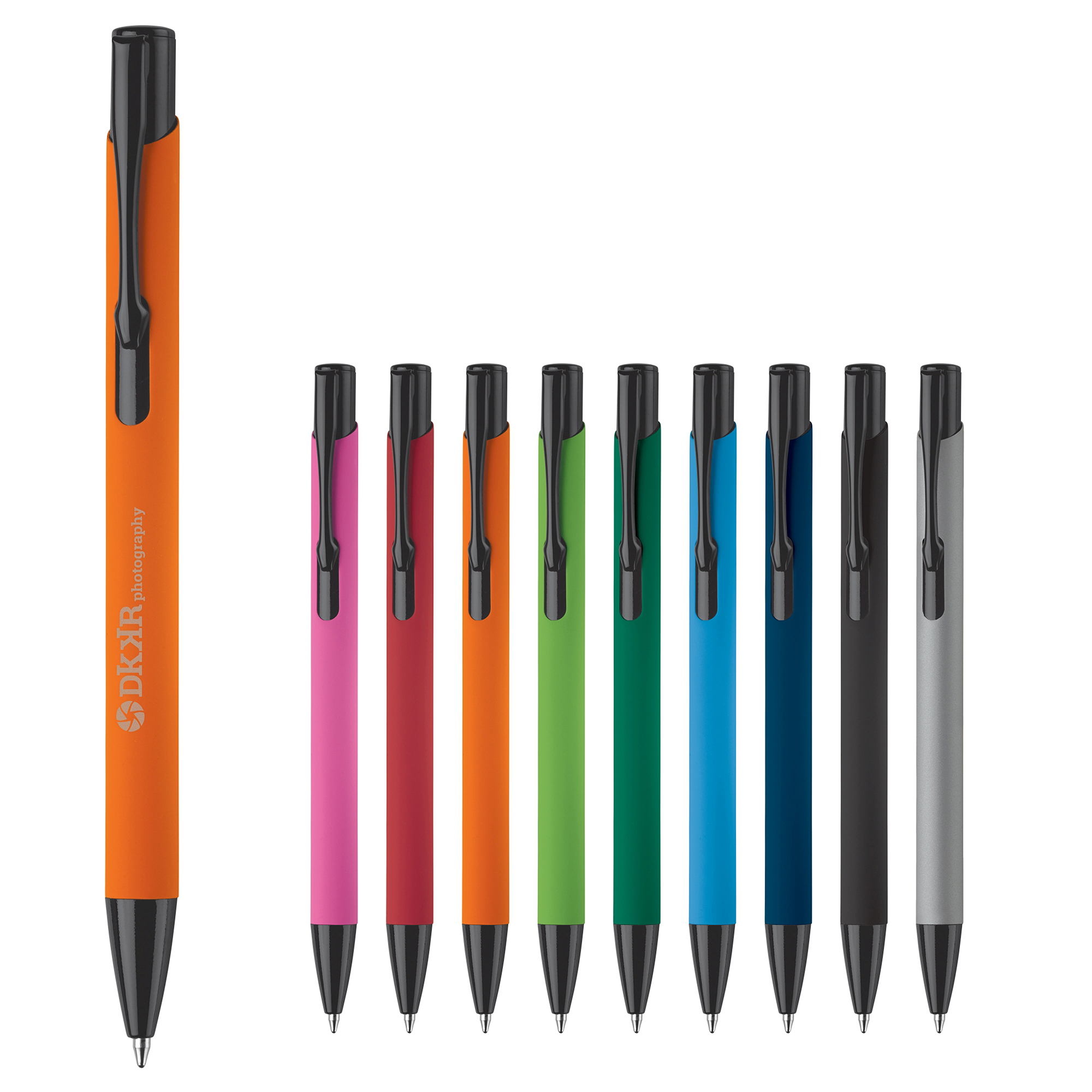 Stylo bille en métal caoutchouté – Toucher doux | Finition mate | Écriture bleue