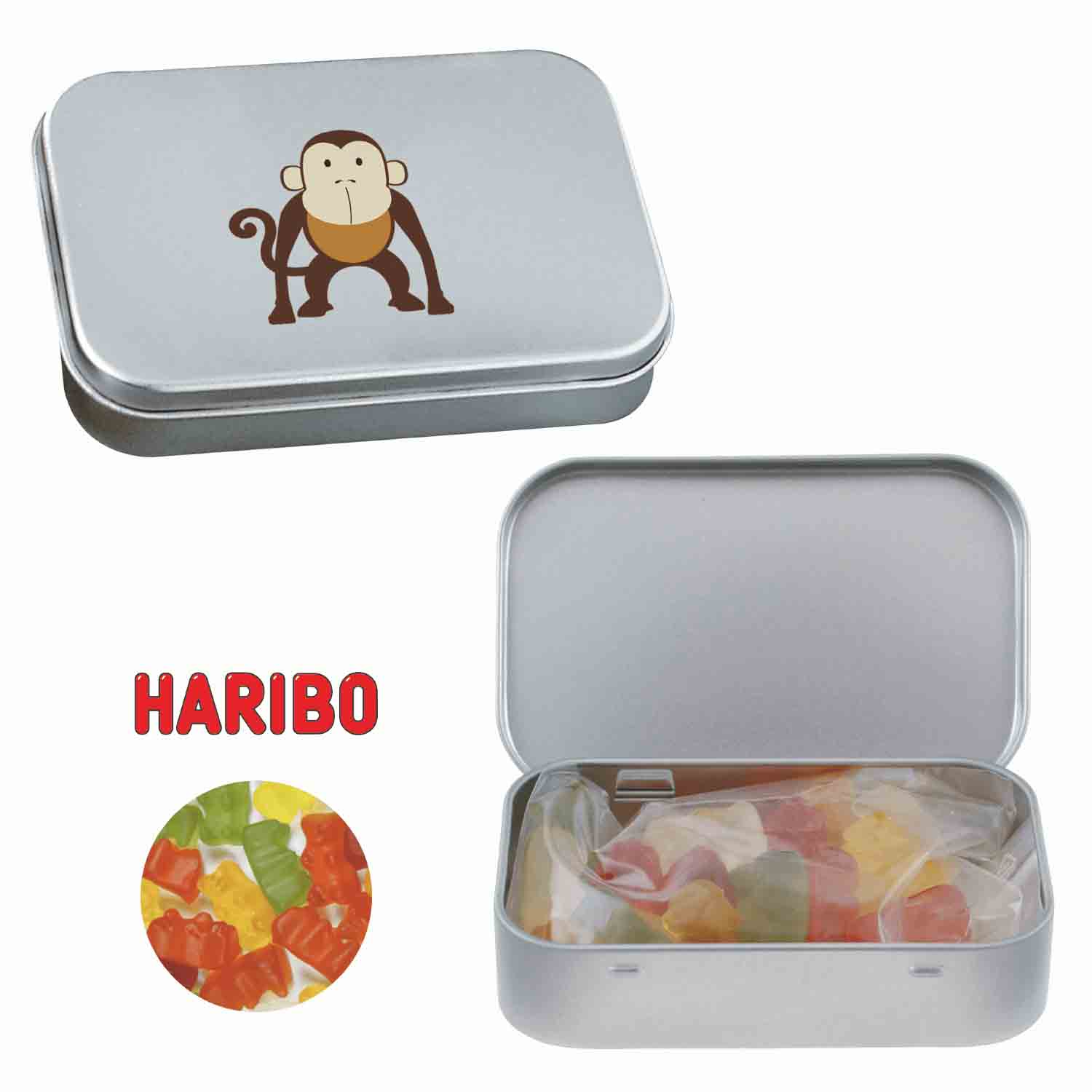 Boîte de bonbons Haribo oursons | 60 grammes | Métal/aluminium | Impression jusqu'à 4 couleurs