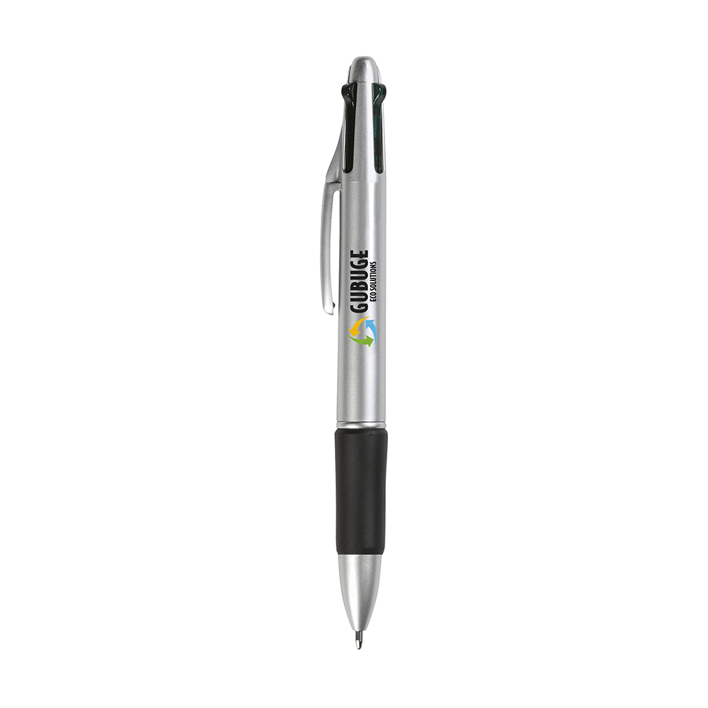 Stylo - 4 couleurs | Embout en caoutchouc | Mécanisme à pression