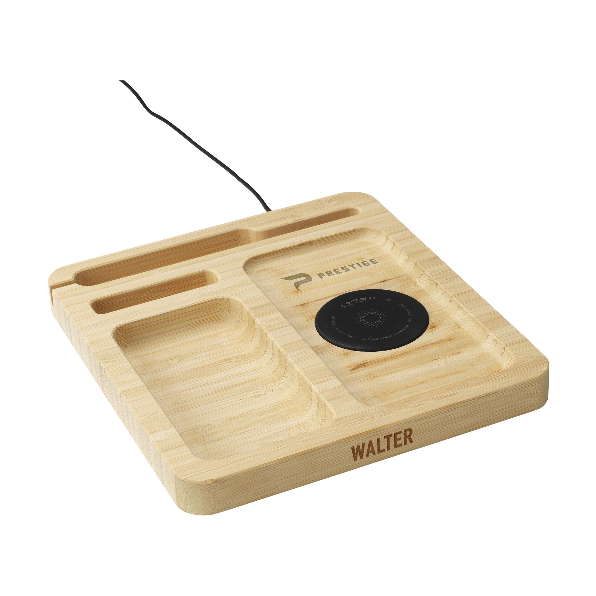 Dock en bambou Walter – 15W | Organisateur & chargeur | Recharge sans fil