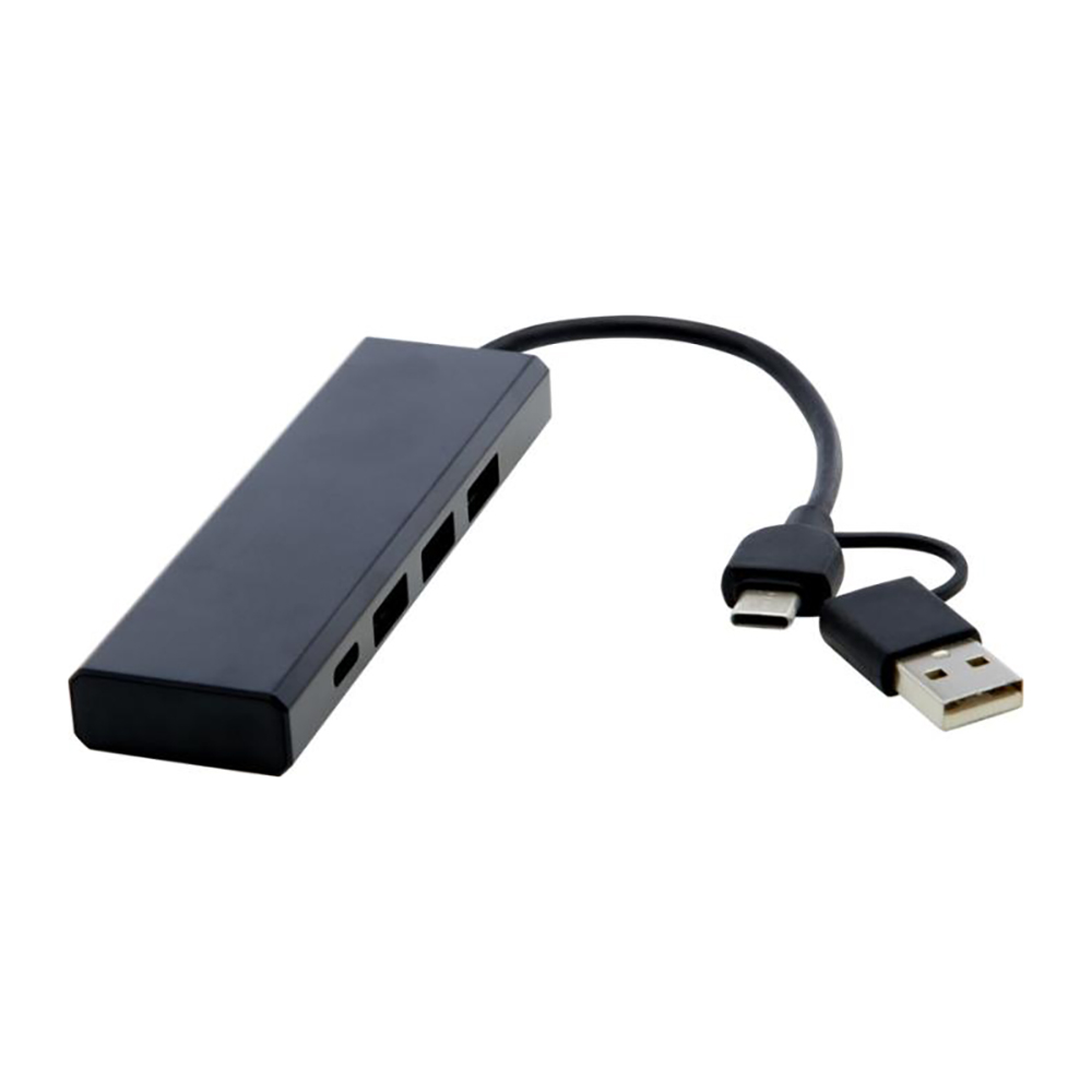 Hub USB 2.0 | Aluminium recyclé | 3 ports | 1 port Type-C