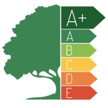 Score de A+ à E avec un arbre pour représenter la note de responsabilité donnée aux produits Maxilia