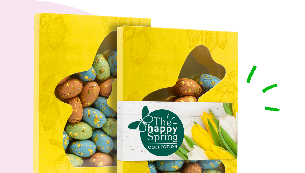 Oeufs de Pâques en chocolat dans une boîte personnalisée avec logo